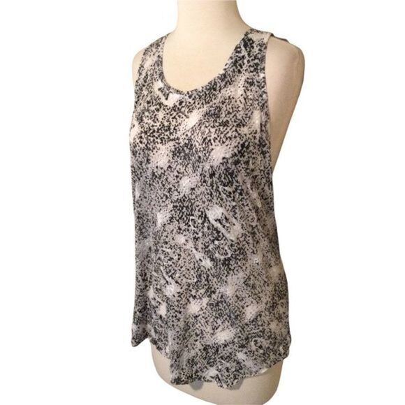 BCBGMAXARIA Semi Sheer Black Gray White Print Racer Back Tank Med - Picture 4 of 10